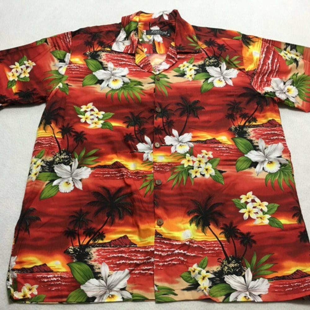 Mens Hawaiian Sunset Tropical Button Front Shirt
